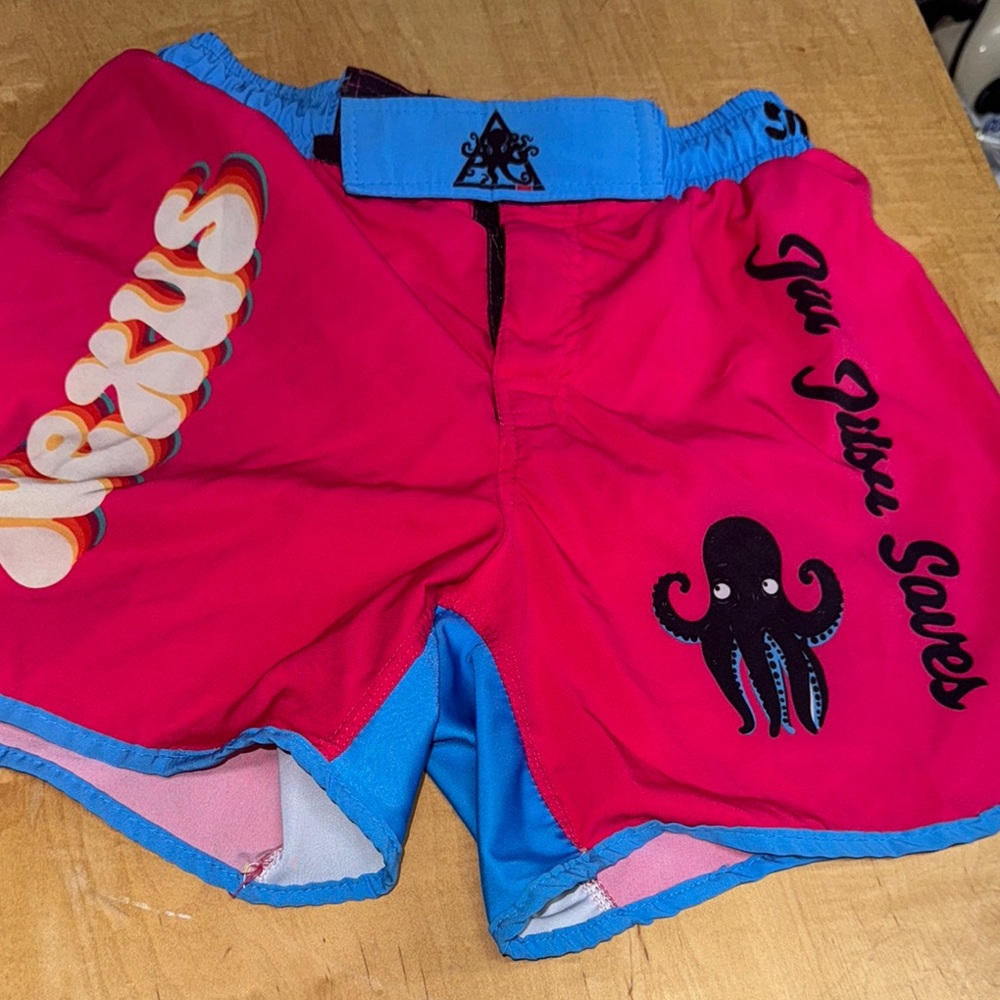 Kickboxing Fighting Pink and Blue Shorts with Octopus Graphic